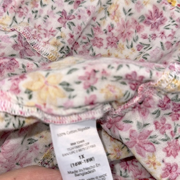 Terra & Sky Pink and Yellow Short Sleeve Blouse size 1X cotton fabric - Picture 5 of 5